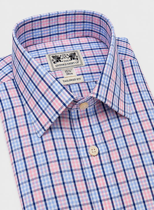 Classic Shirt - Fine Navy and Pink Check