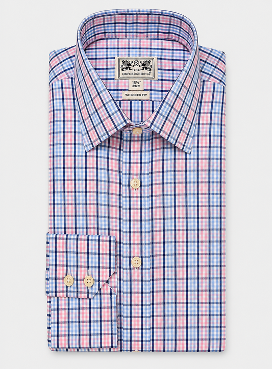 Classic Shirt - Fine Navy and Pink Check
