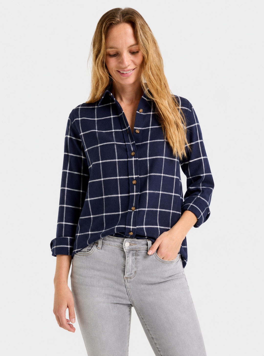 Classic Flannel Shirt - Navy and White Check
