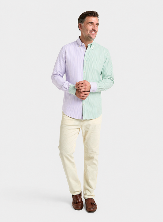 Button Down Oxford Shirt - Lilac and Green Patch Stripe