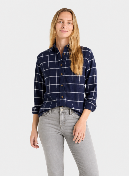 Classic Flannel Shirt - Navy and White Check