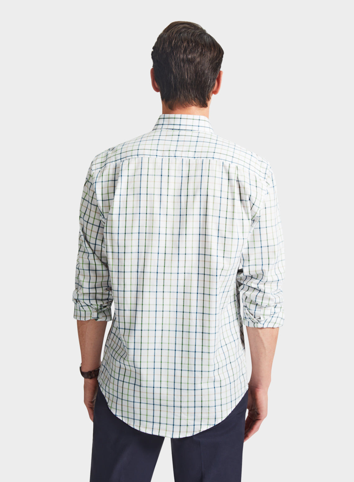 Button Down Tattersall Shirt in Blue and Green Check