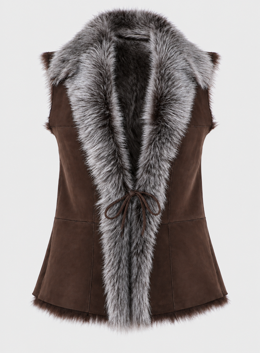 Fur-Lined Shearling Gilet - Brown