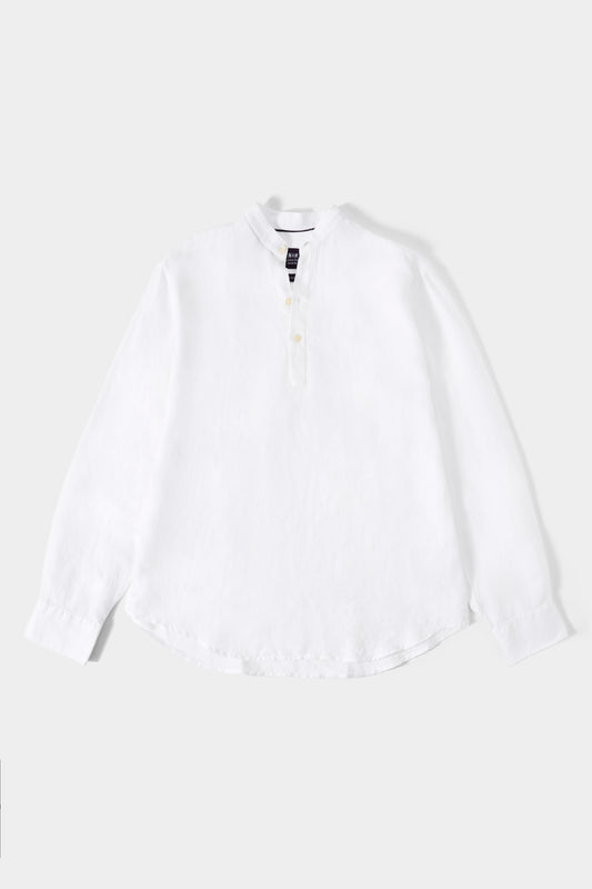 Half Placket Nehru Collar Linen Shirt - White