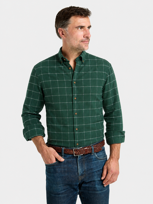 Button Down Flannel Shirt - Green and White Check