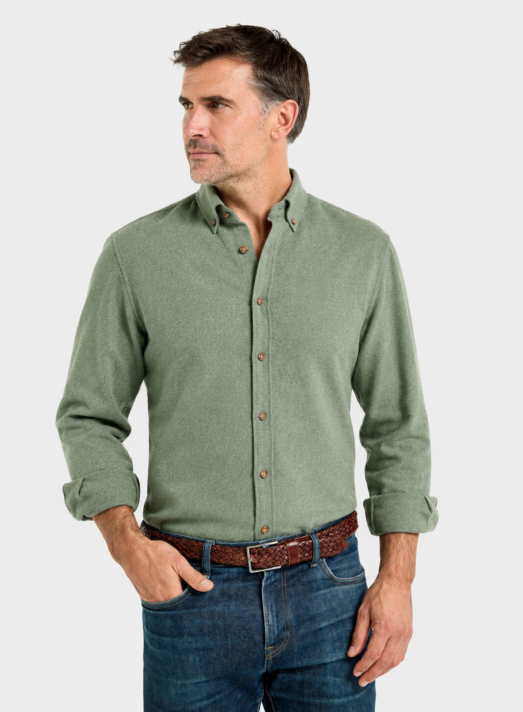 Button Down Flannel Shirt - Green