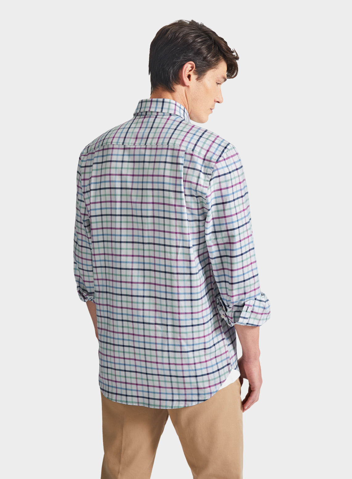 Button Down Shirt in Green and Purple Check