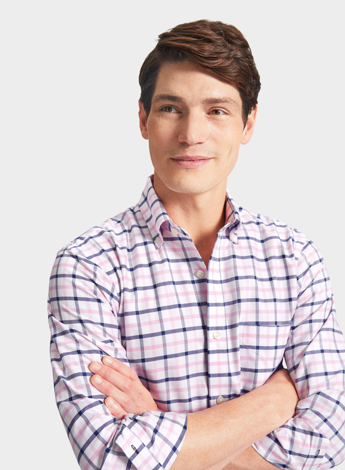 Button Down Shirt in Navy and Pink Check