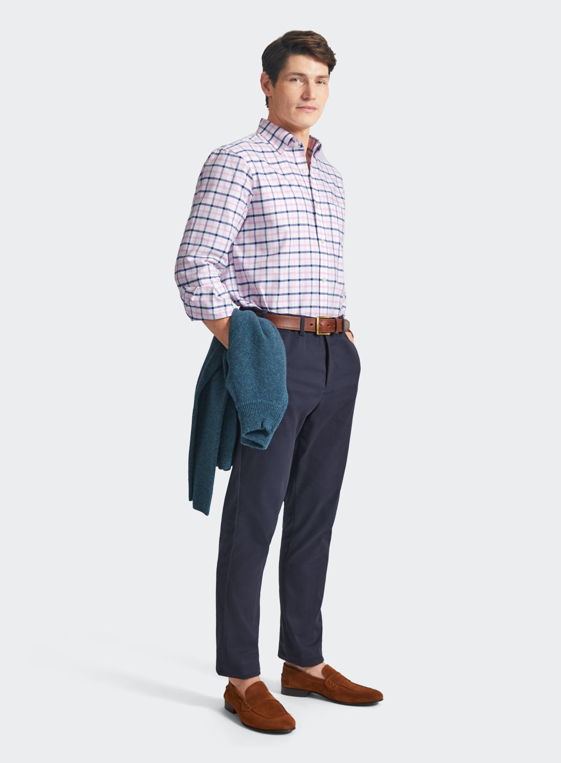 Button Down Shirt in Navy and Pink Check