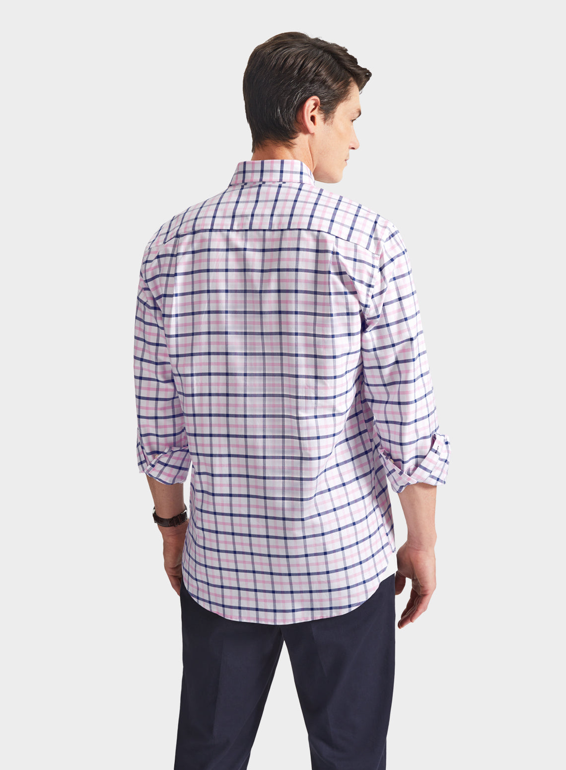 Button Down Shirt in Navy and Pink Check
