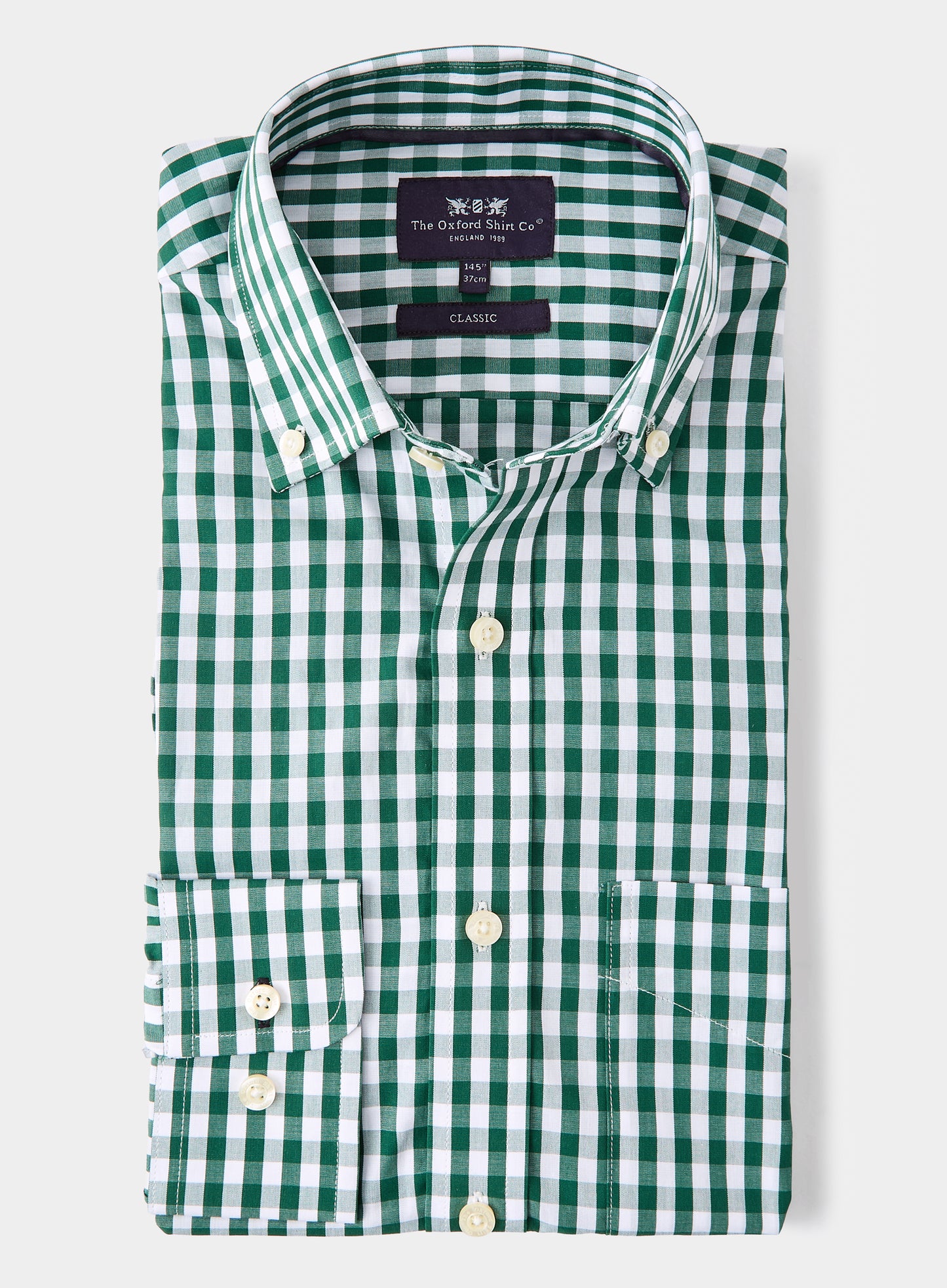 Button Down Cotton Poplin Shirt in Green Check