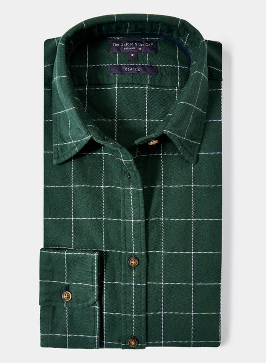 Classic Flannel Shirt - Green and White Check