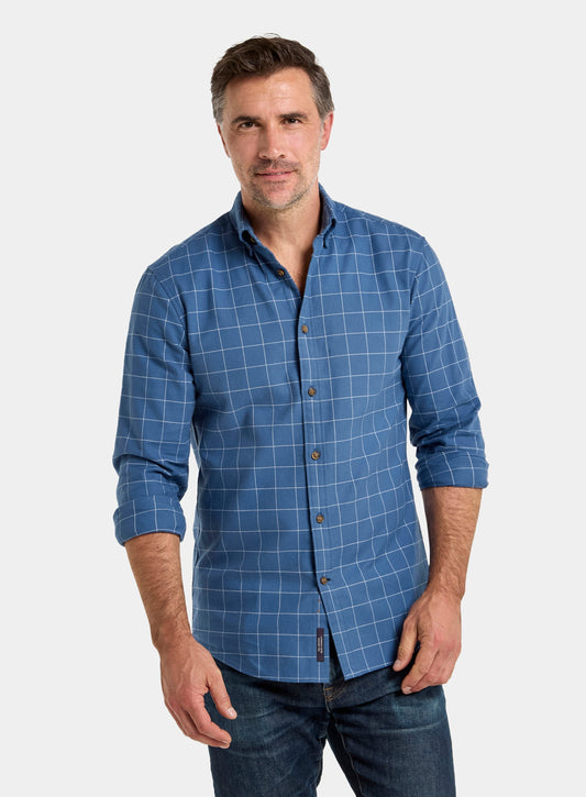 Button Down Flannel Shirt - Blue and White Check
