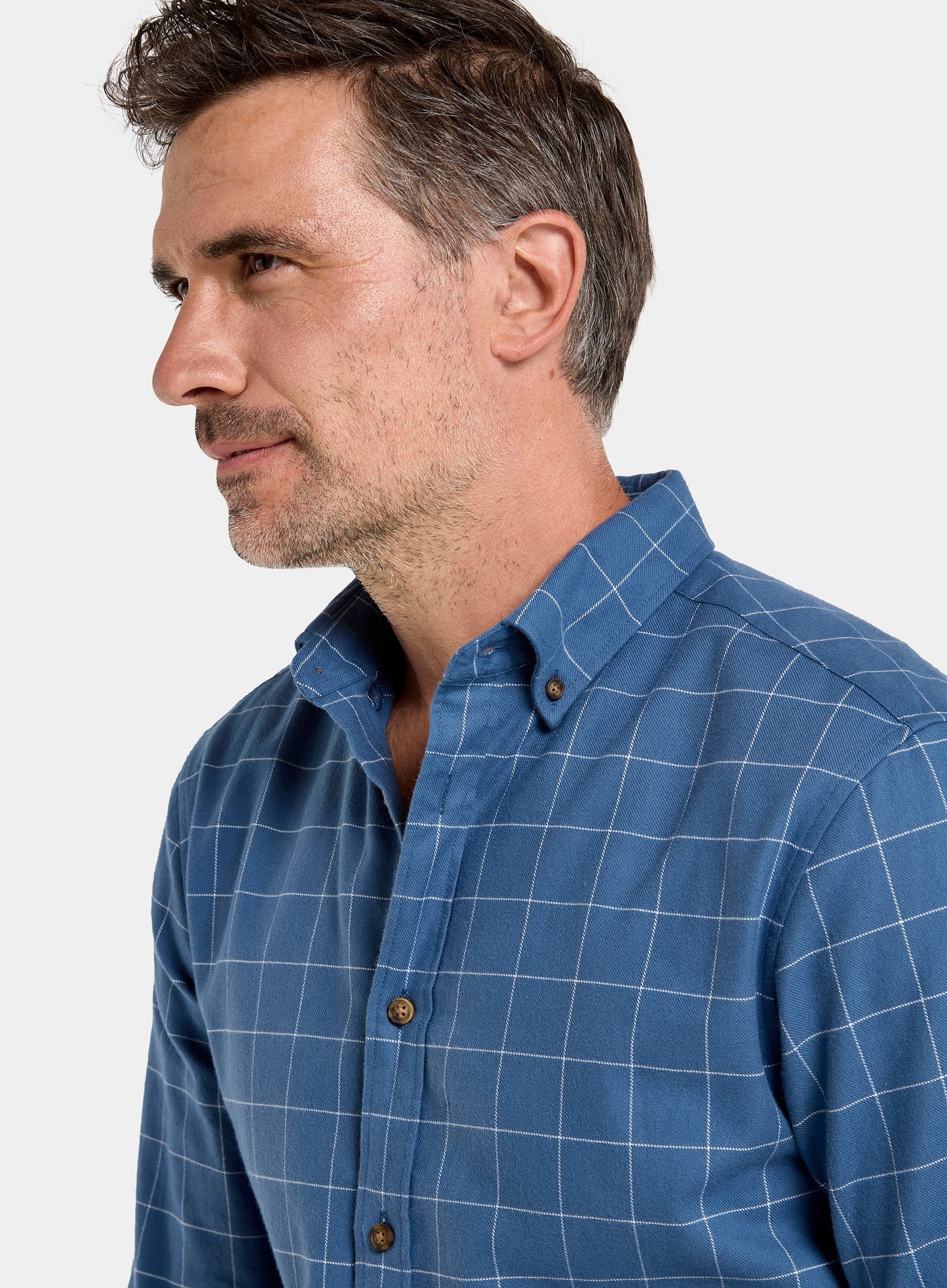 Button Down Flannel Shirt - Blue and White Check