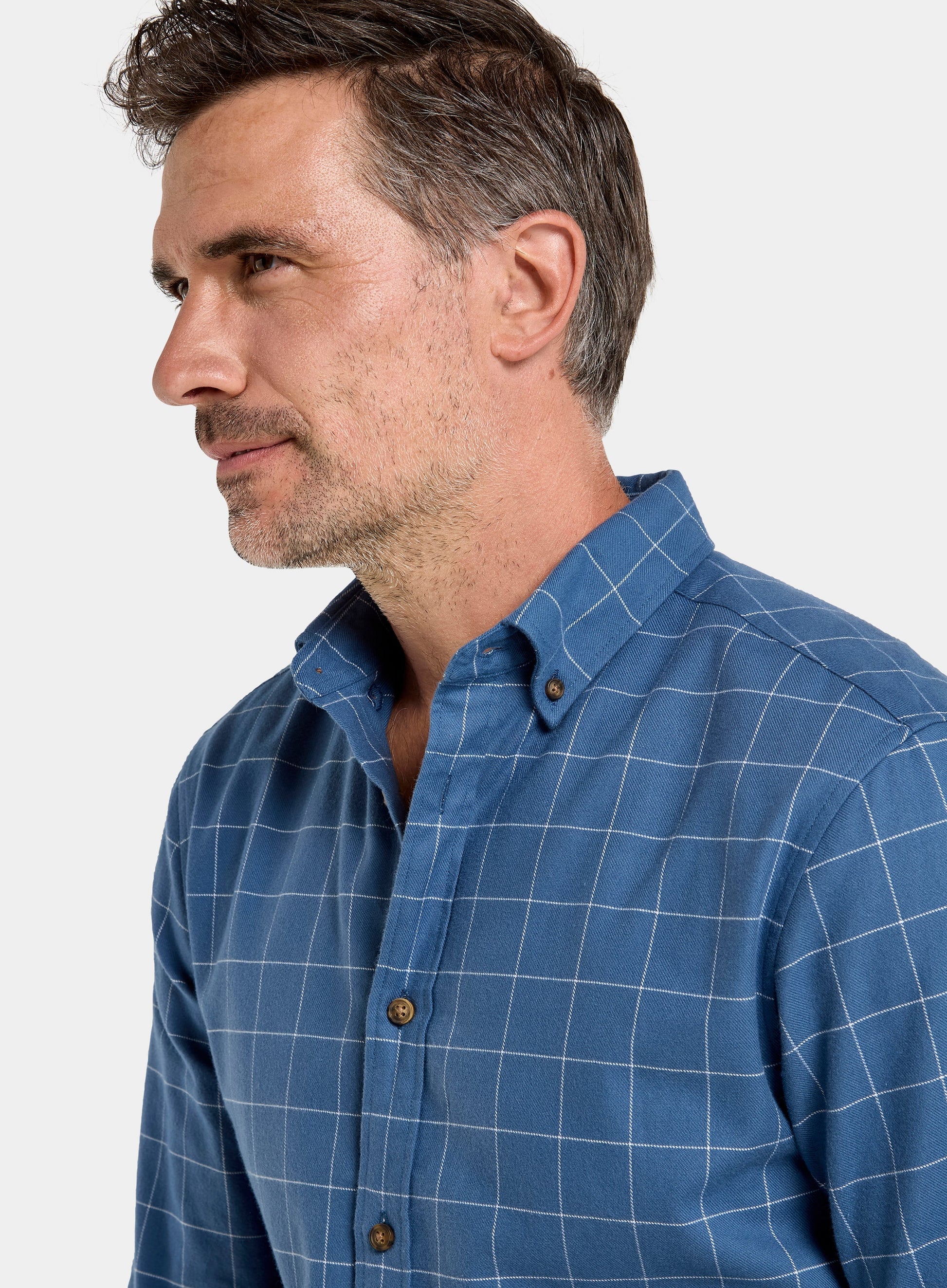 Button Down Flannel Shirt - Blue and White Check