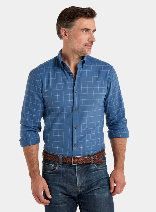 Button Down Flannel Shirt - Blue and White Check