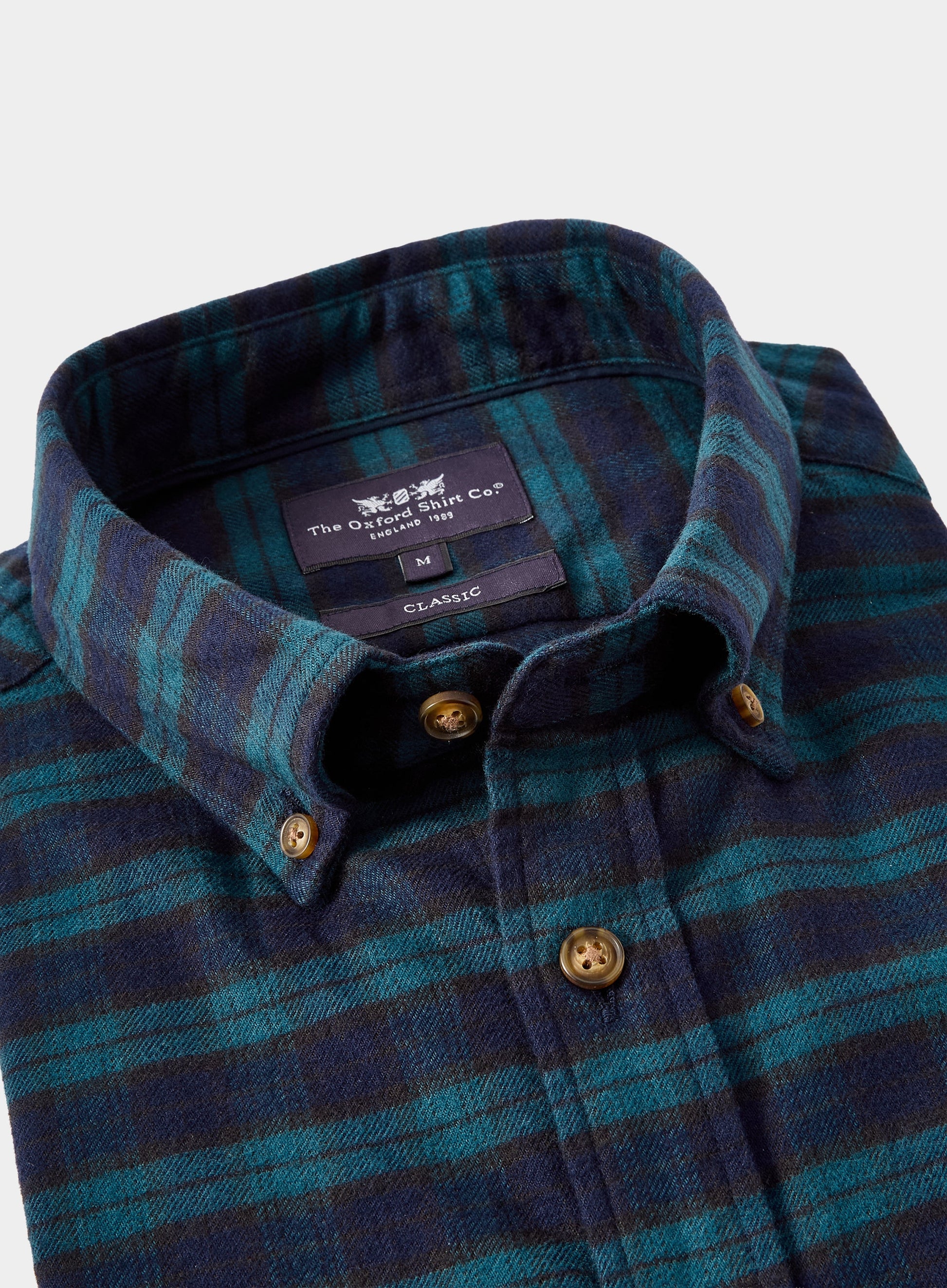 Button Down Flannel Shirt - Green and Navy Check