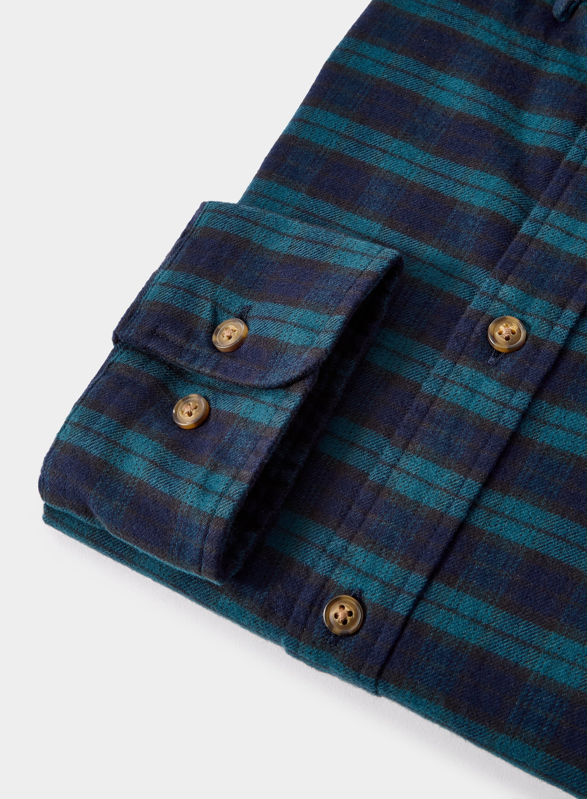 Button Down Flannel Shirt - Green and Navy Check