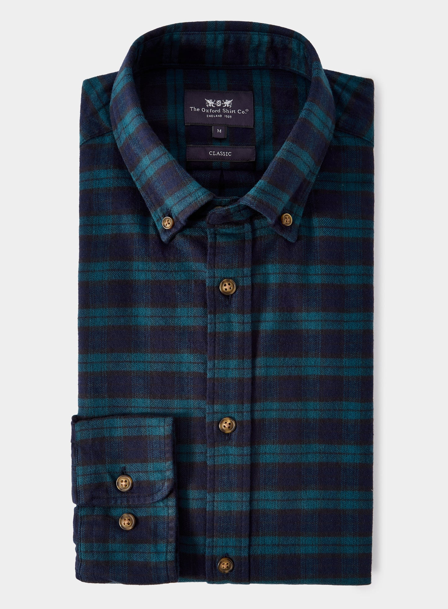 Button Down Flannel Shirt - Green and Navy Check