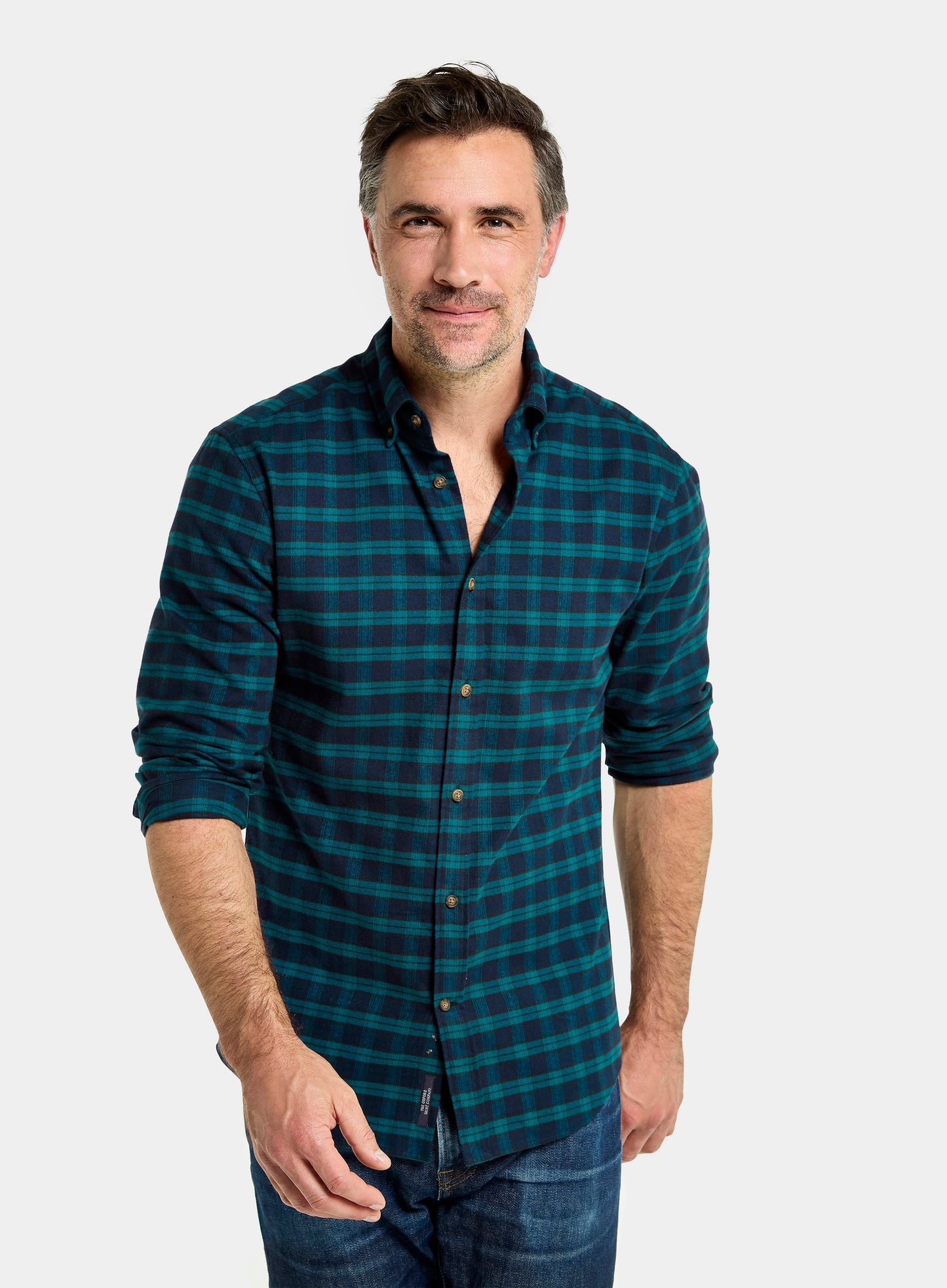 Button Down Flannel Shirt - Green and Navy Check