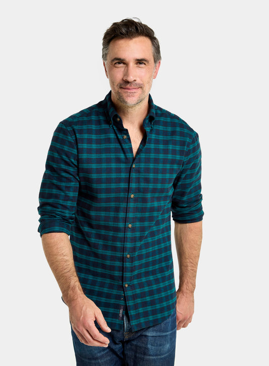 Button Down Flannel Shirt - Green and Navy Check