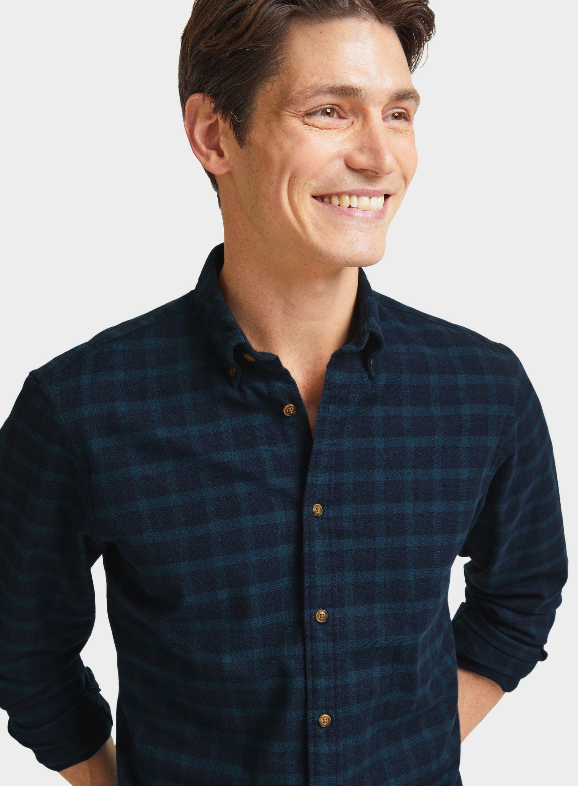 Button Down Flannel Shirt - Green Check