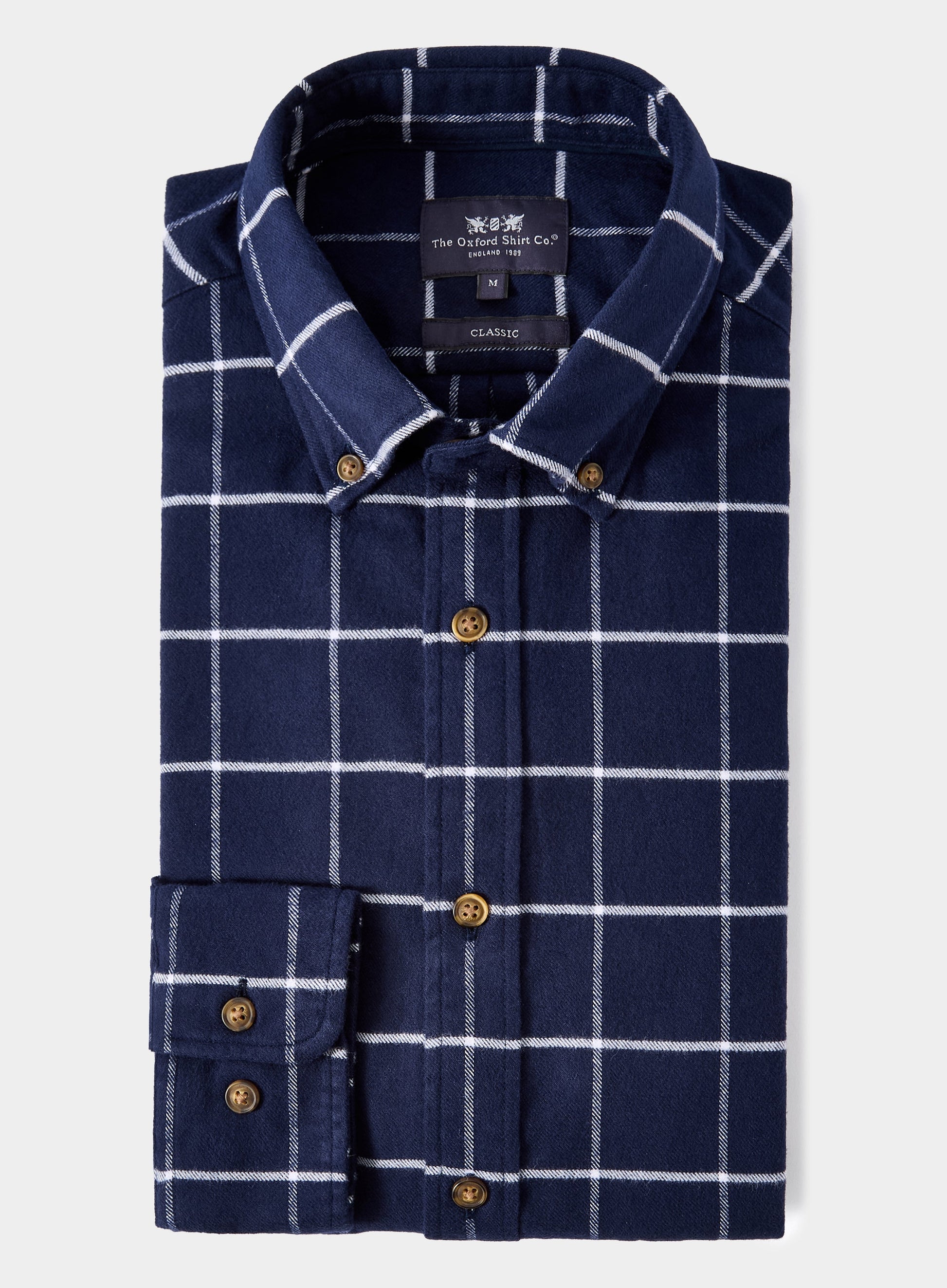 Button Down Flannel Shirt - Navy and White Check