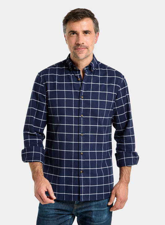 Button Down Flannel Shirt - Navy and White Check