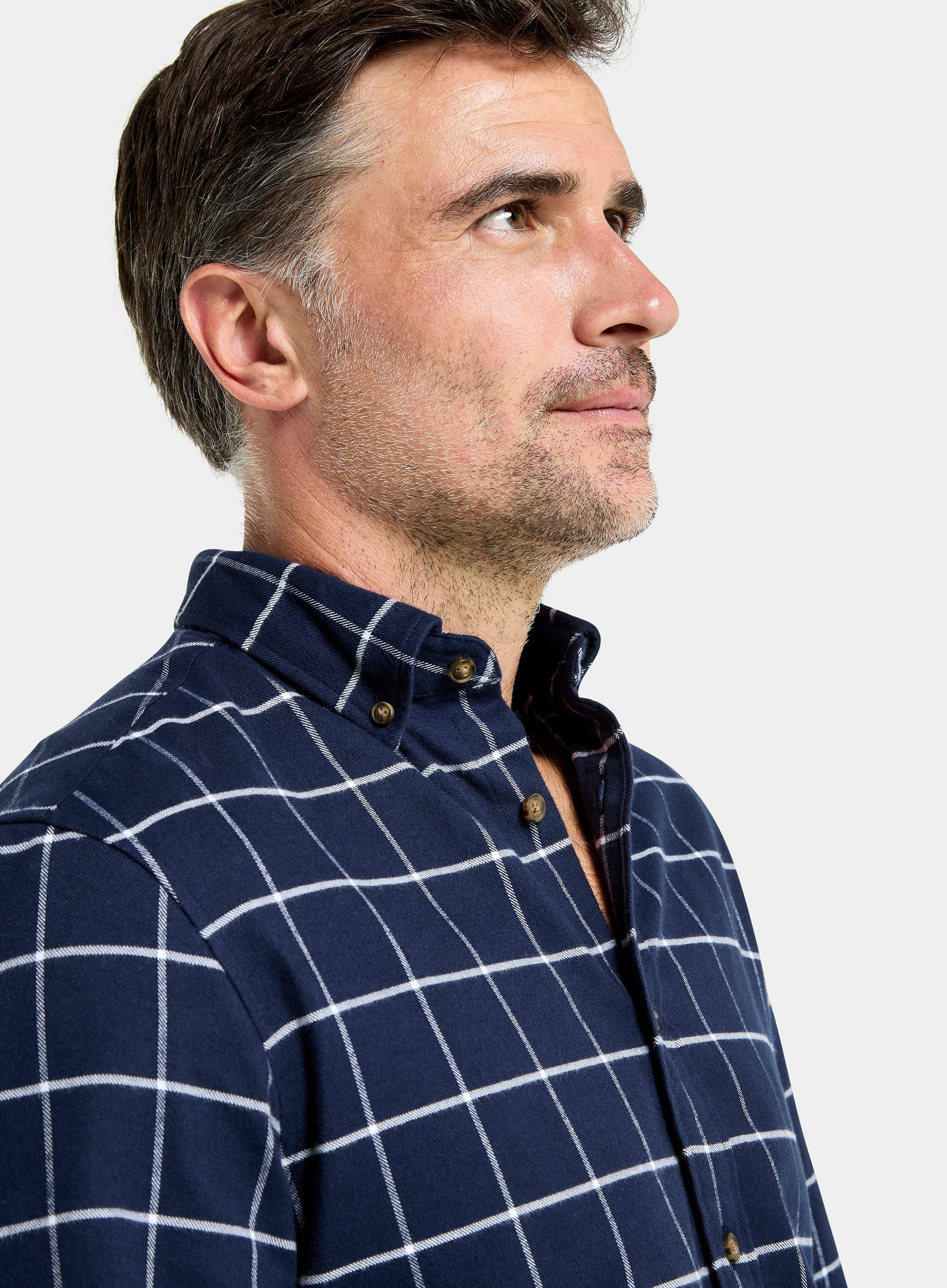 Button Down Flannel Shirt - Navy and White Check