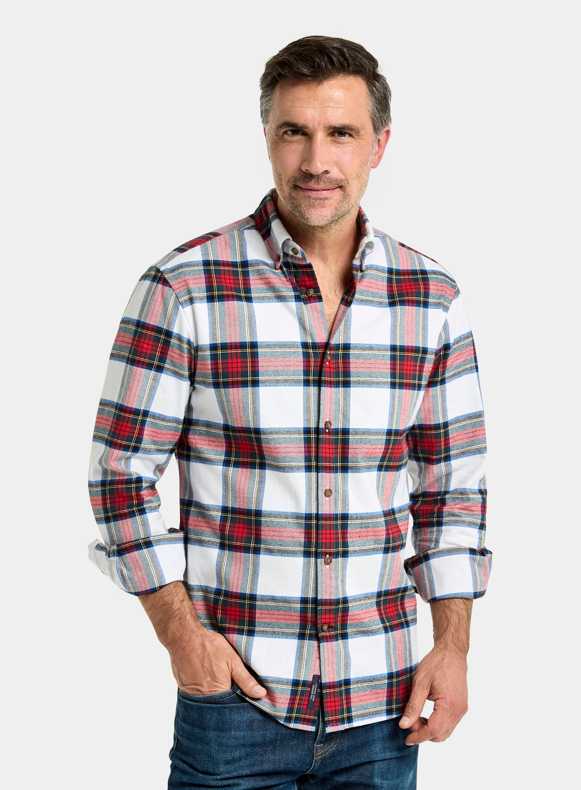 Button Down Flannel Shirt - Red and Beige Check