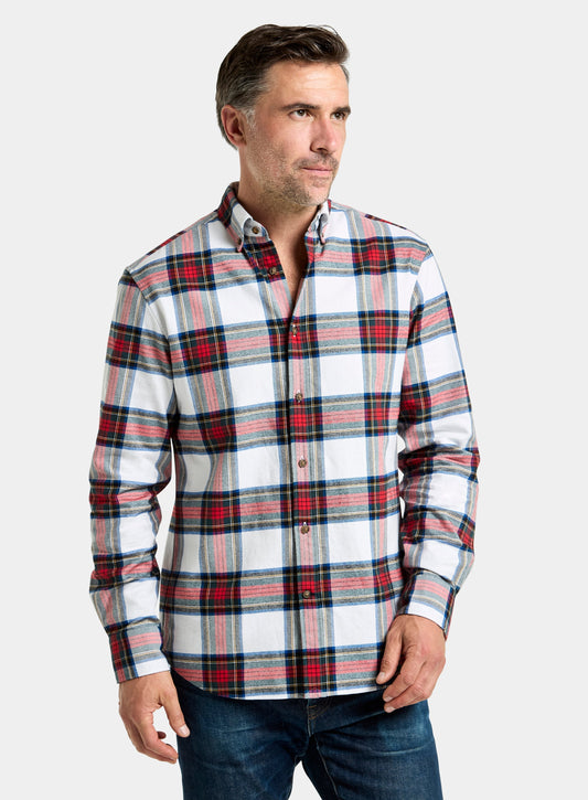 Button Down Flannel Shirt - Red and Beige Check