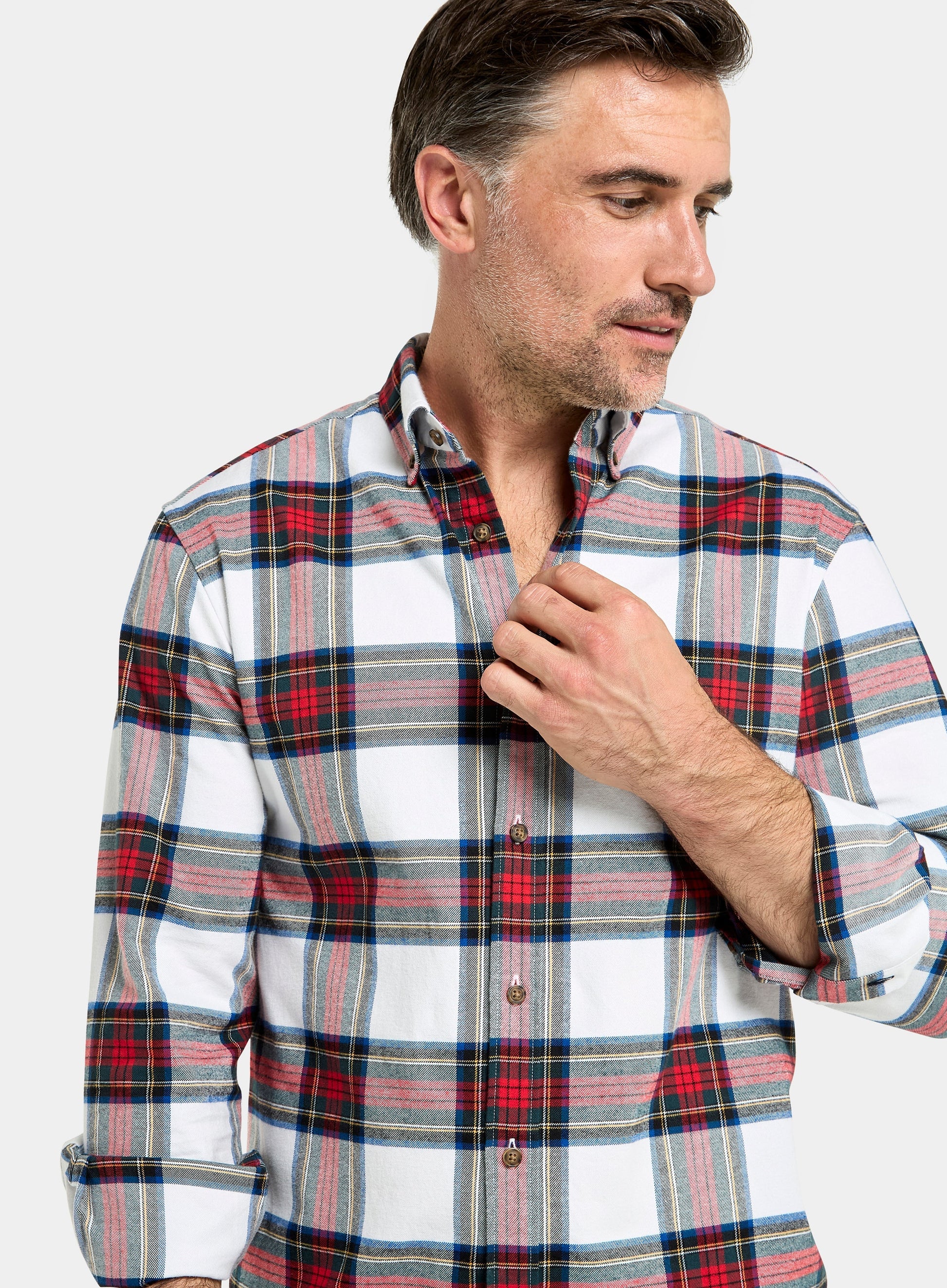 Button Down Flannel Shirt - Red and Beige Check