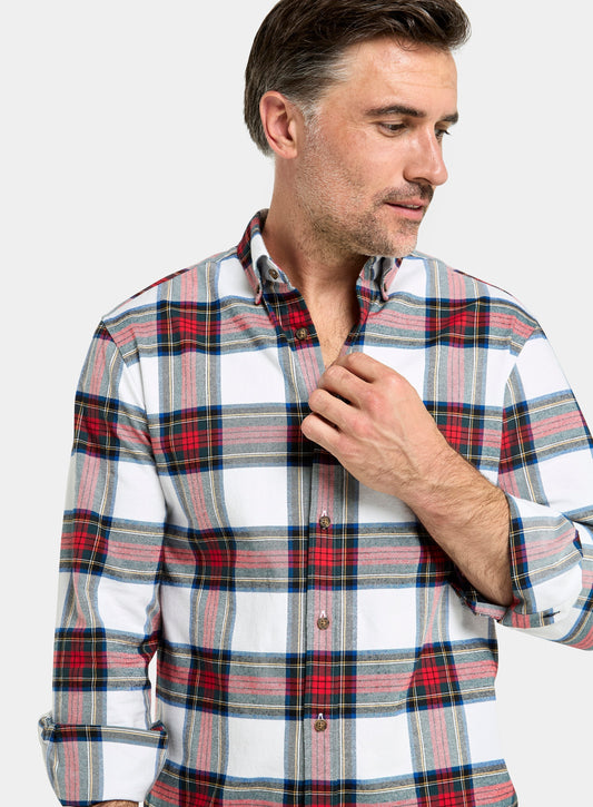 Button Down Flannel Shirt - Red and Beige Check