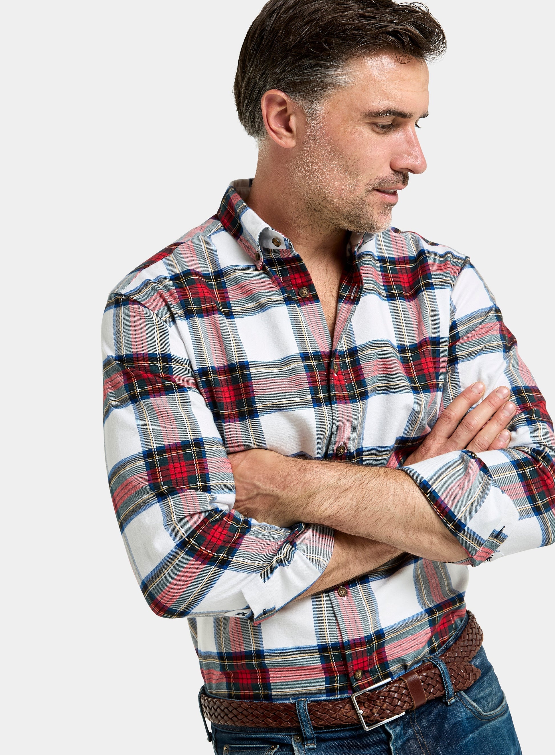 Button Down Flannel Shirt - Red and Beige Check