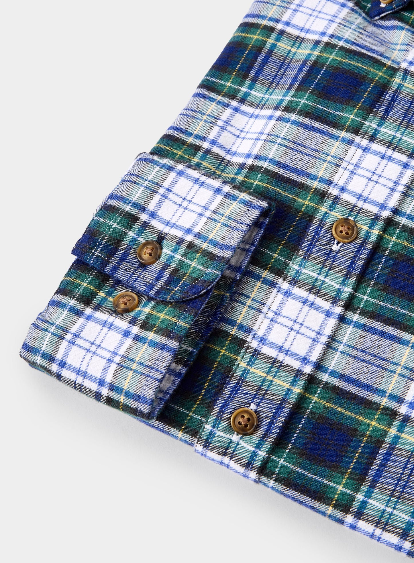Button Down Flannel Shirt - White and Green Check