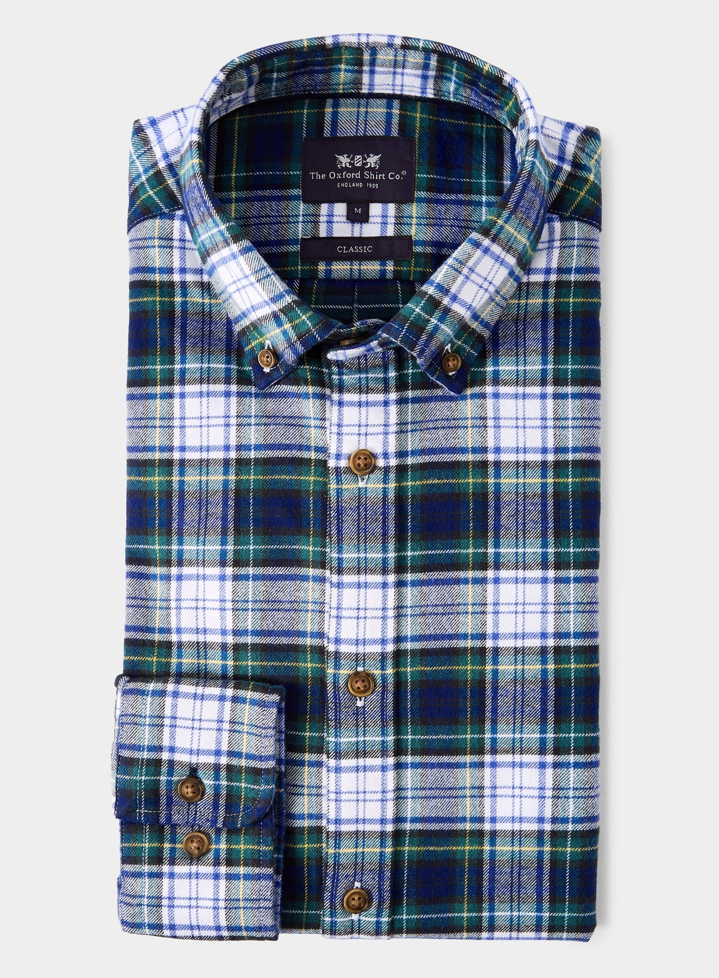 Button Down Flannel Shirt - White and Green Check