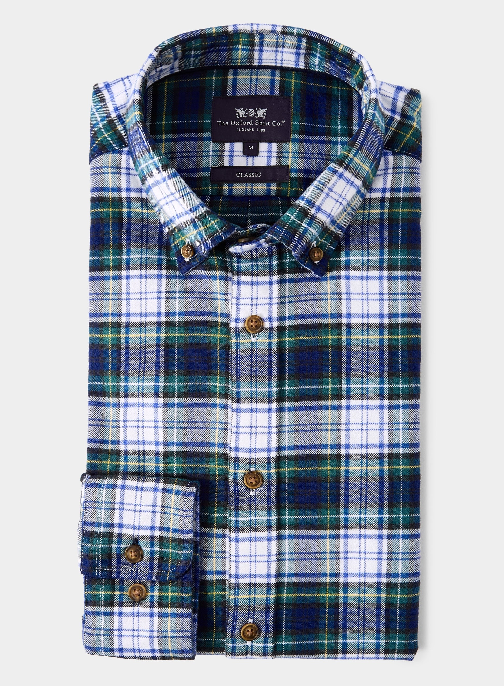 Button Down Flannel Shirt - White and Green Check