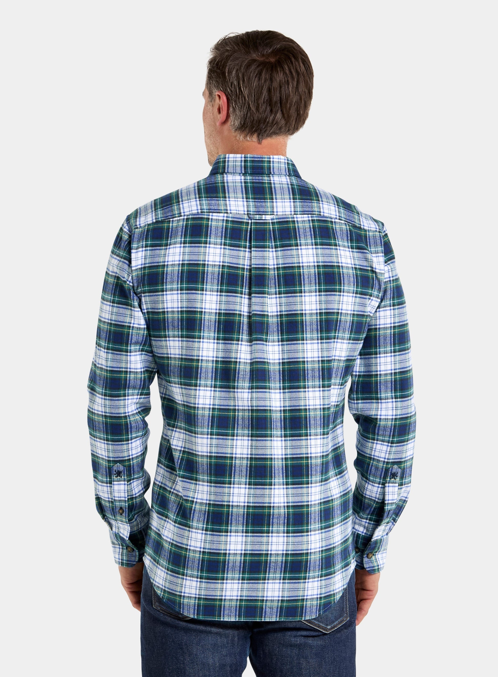 Button Down Flannel Shirt - White and Green Check