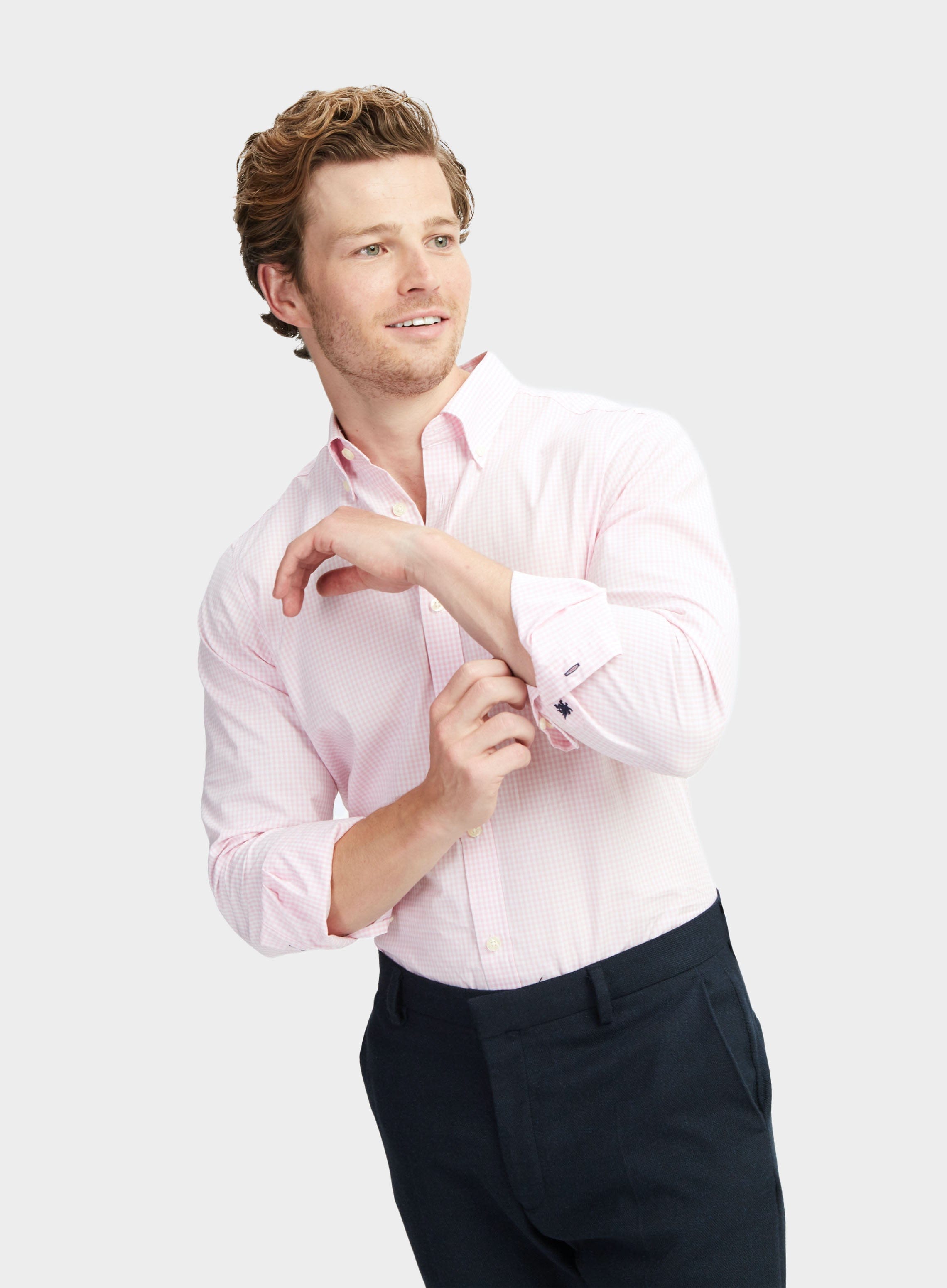 Cromoncent Camicia Uomo Manica Corta In Misto Cotone E Lino – Quadri Buffalo Gingham Rosa, Taglia M, Casual Estiva