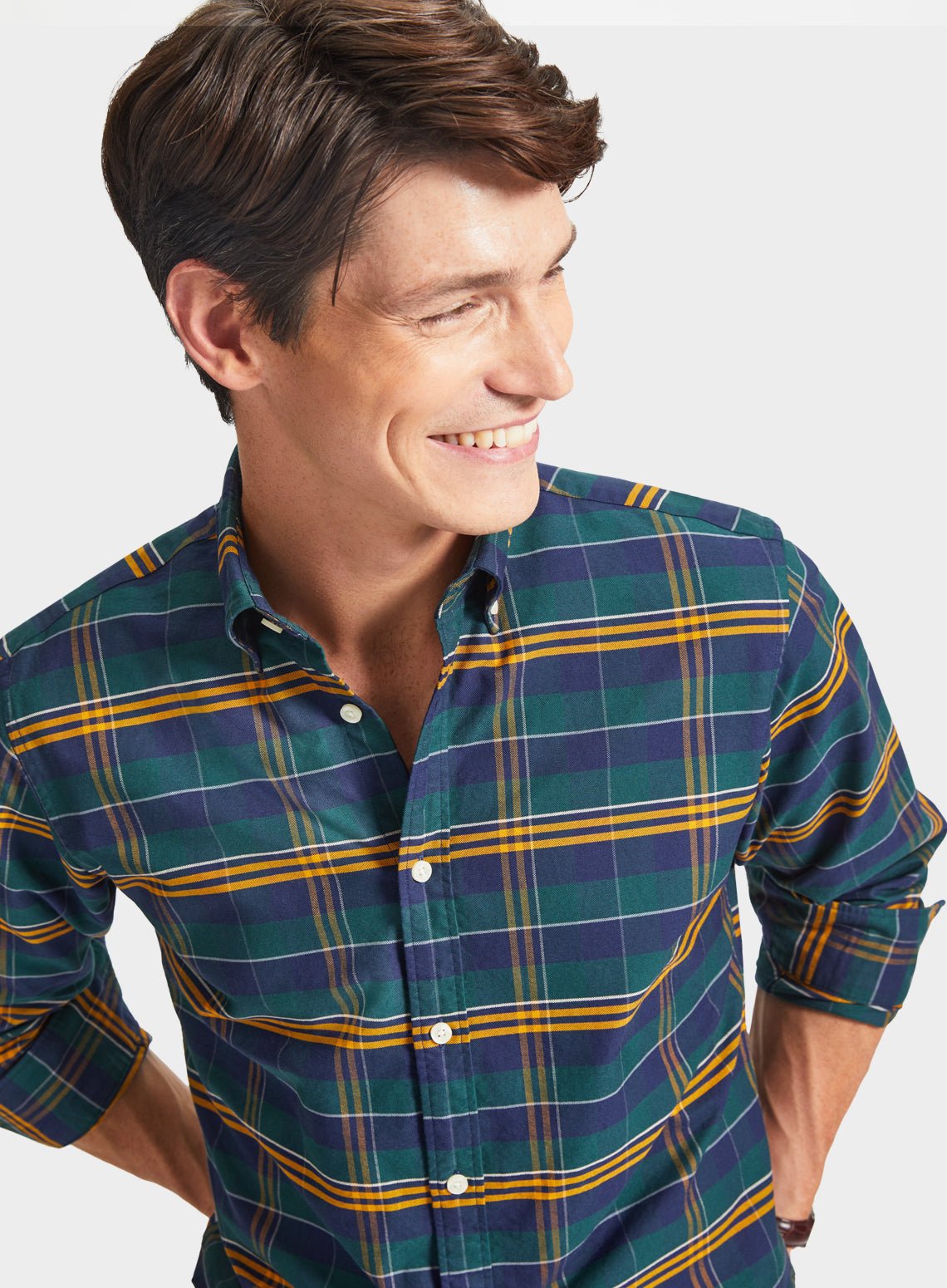 Button Down Oxford Shirt - Green and Navy Check