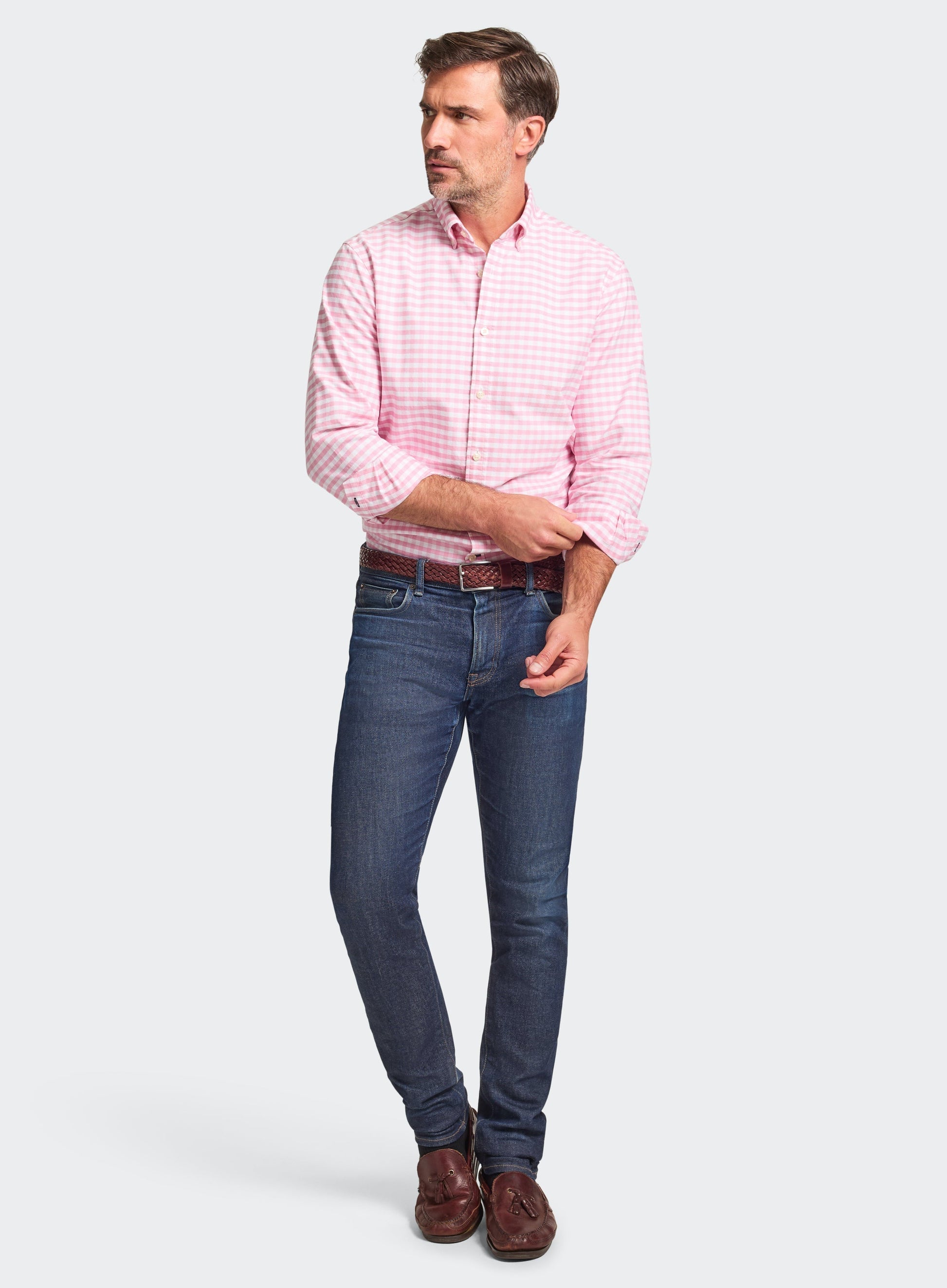 Mens Button Down Oxford Shirt in Pink Check - Oxford Shirt Co. Mens Button Down Oxford Shirt in Pink Check - Oxford Shirt Co.