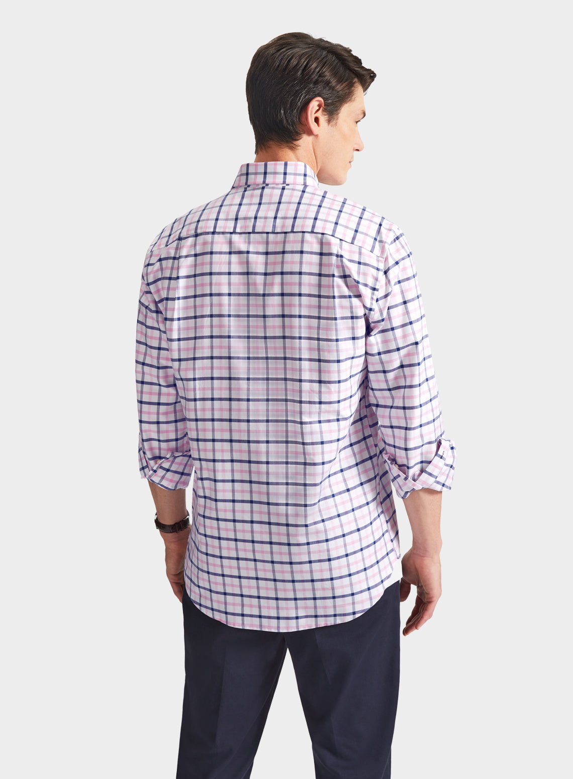 Button Down Shirt in Navy and Pink Check