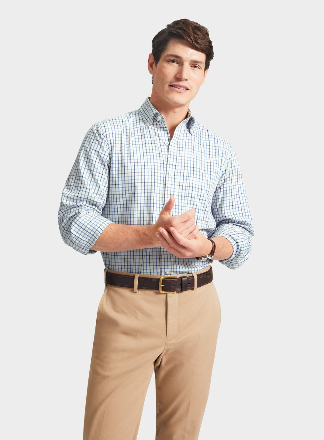 0099~tattersall check spread collar shirt main image 1