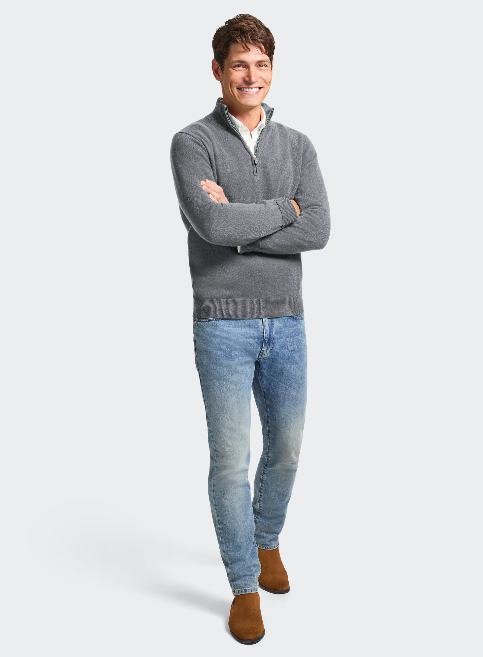 Cashmere 1/4 Zip in Mid Grey