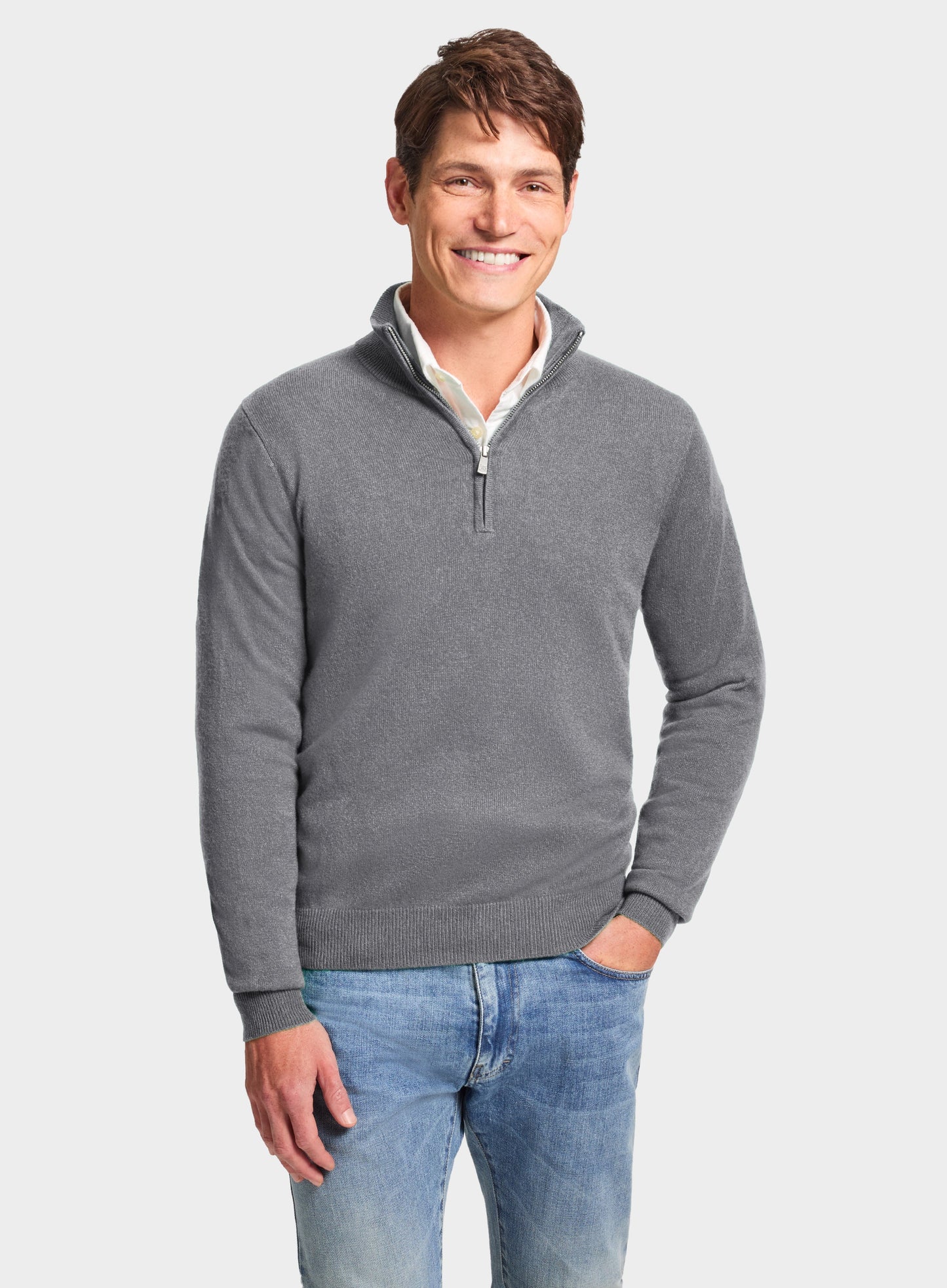 Cashmere 1/4 Zip in Mid Grey