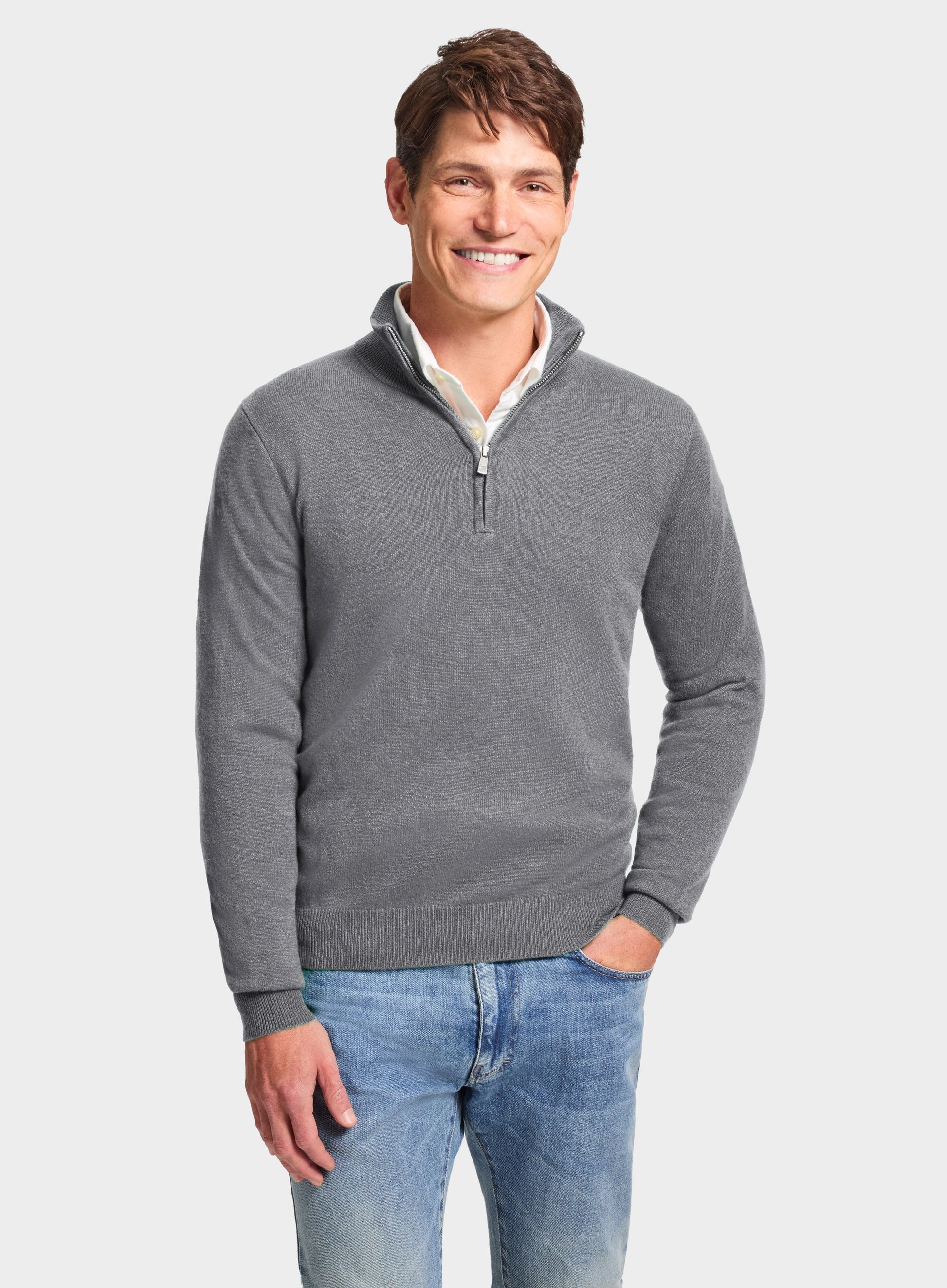 Cashmere 1/4 Zip in Mid Grey