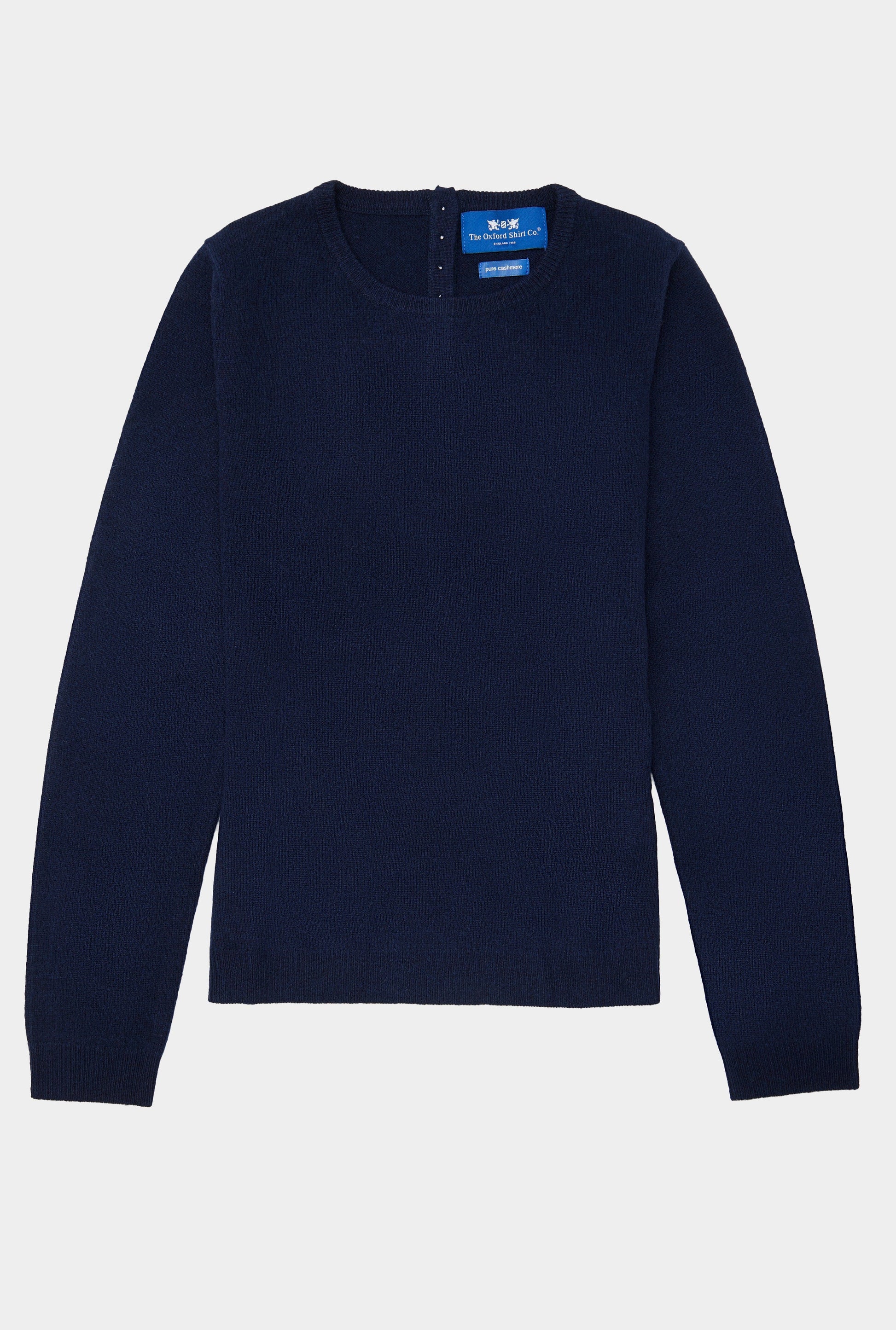 Womens Crew Neck Cashmere Jumper in Navy Oxford Shirt