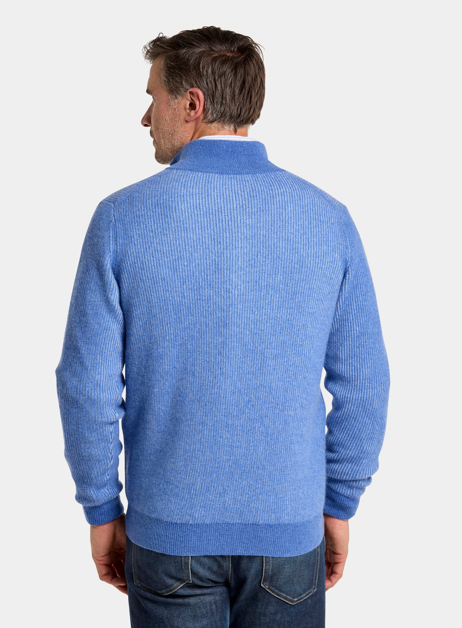 Cashmere Plaited Rib 1/4 Zip in Blue