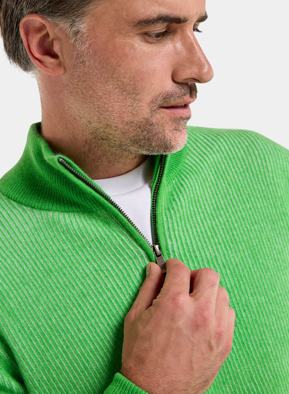 Cashmere Plaited Rib 1/4 Zip in Lime