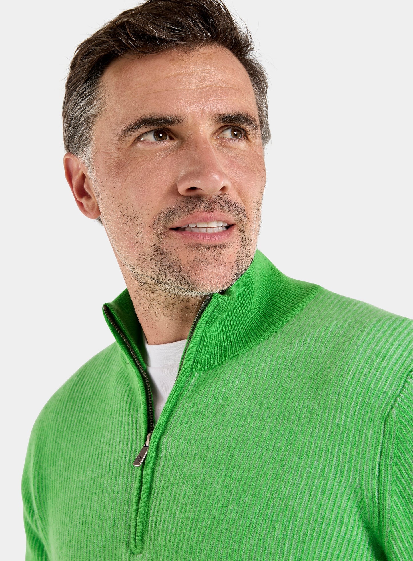Cashmere Plaited Rib 1/4 Zip in Lime